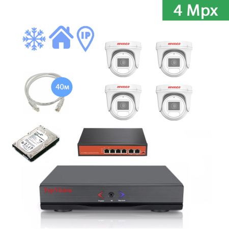 IP Комплект видеонаблюдения HIVIDEO на 4 купольные камеры 4mpx